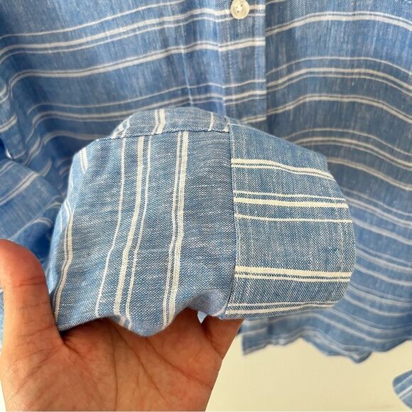 Ben Sherman Blue White Linen Blend Long Sleeve Button Down Shirt - Picture 8 of 13